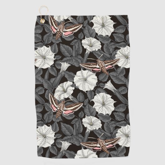 月の花とスフィンクスの蛾2 ゴルフタオル (正面)