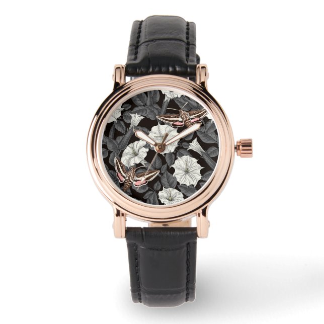 月の花とスフィンクスの蛾2 腕時計 (正面)