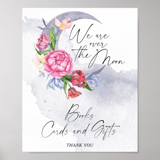 月の花の上に赤ちゃんシャワー本、カード ポスター (正面)