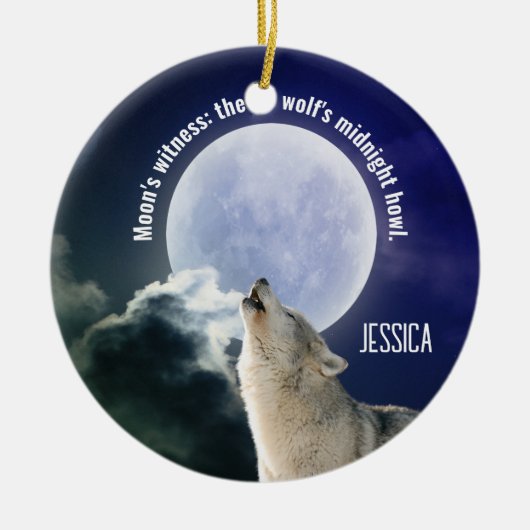 月の証人:狼の真夜中の吠えカスタマイズ声 セラミックオーナメント (正面)