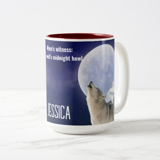 月の証人:狼の真夜中の吠えカスタマイズ声 ツートーンマグカップ (正面右)