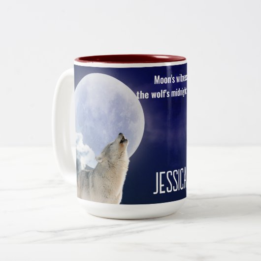 月の証人:狼の真夜中の吠えカスタマイズ声 ツートーンマグカップ (正面左)