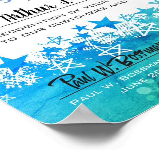 月の証明書の青い緑の星の従業員 ポスター (角)