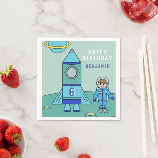 月の誕生日パーティーに宇宙飛行士とロケット スタンダードカクテルナプキン (インサイチュ)