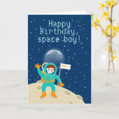 月の誕生日パーティーの宇宙飛行士の子ども カード (黄色い花)