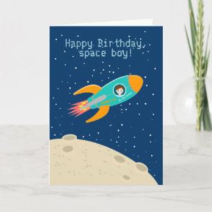 月の誕生日パーティーの宇宙飛行士の子ども カード