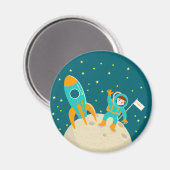 月の誕生日パーティーの宇宙飛行士の子ども マグネット (正面/裏面)