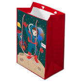 月の誕生日パーティーの宇宙飛行士の子ども ミディアムペーパーバッグ (正面アングル)