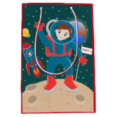 月の誕生日パーティーの宇宙飛行士の子ども ミディアムペーパーバッグ (正面)