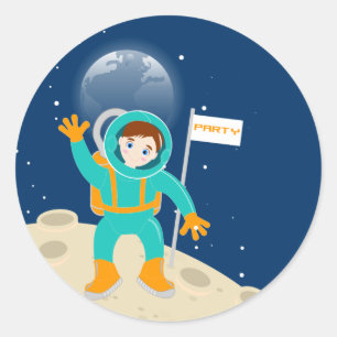月の誕生日パーティーの宇宙飛行士の子ども ラウンドシール
