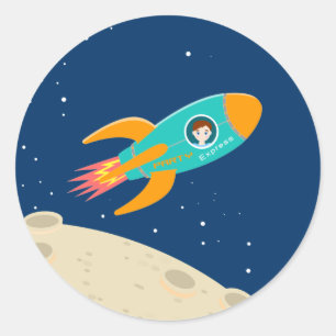 月の誕生日パーティーの宇宙飛行士の子ども ラウンドシール