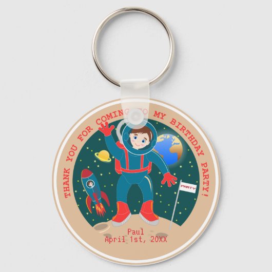月の誕生日パーティーの宇宙飛行士の子供 キーホルダー (正面)