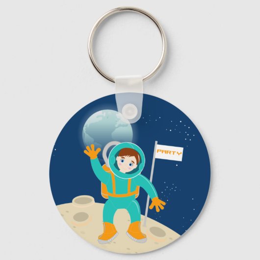 月の誕生日パーティーの宇宙飛行士の子供 キーホルダー (正面)