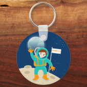 月の誕生日パーティーの宇宙飛行士の子供 キーホルダー (正面)