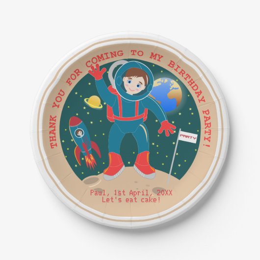 月の誕生日パーティーの宇宙飛行士の子供 ペーパープレート (正面)
