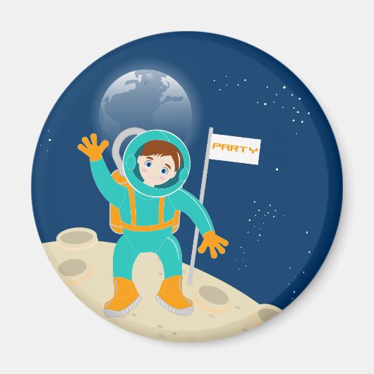 月の誕生日パーティーの宇宙飛行士の子供 マグネット (正面)