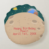 月の誕生日パーティーの宇宙飛行士の子供 ラウンドクッション (裏面)