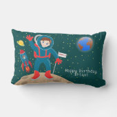月の誕生日パーティーの宇宙飛行士の子供 ランバークッション (裏面)