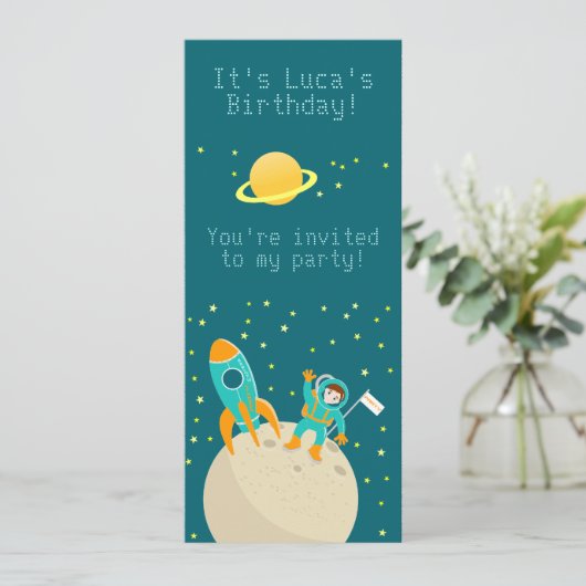 月の誕生日パーティーの宇宙飛行士の子供 招待状 (スタンド正面)