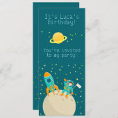月の誕生日パーティーの宇宙飛行士の子供 招待状 (正面/裏面)