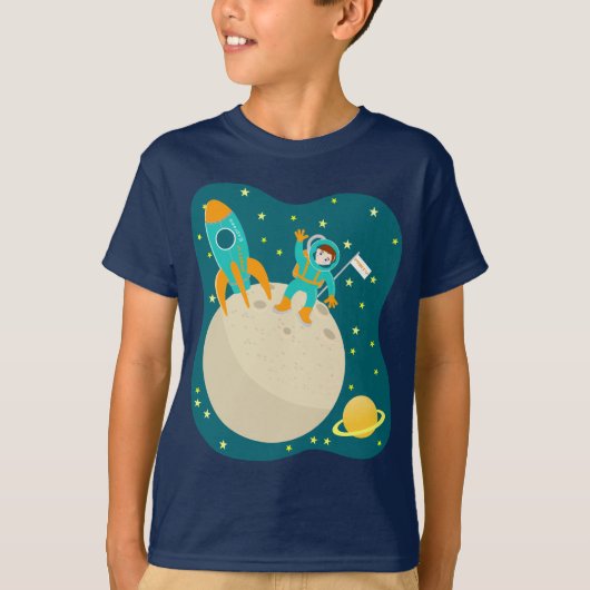 月の誕生日パーティーの宇宙飛行士の子供 Tシャツ (正面)