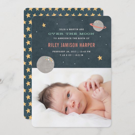 月の誕生発表を越えて – サーモン 案内状 (正面/裏面)