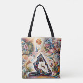 月の調和ヨガが花畑でポーズ トートバッグ (裏面)