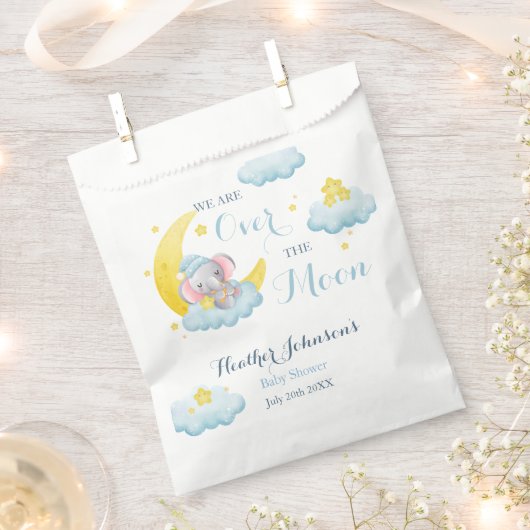 月の象の男の子のシャワーの上 フェイバーバッグ (クリップ留めされた状態)