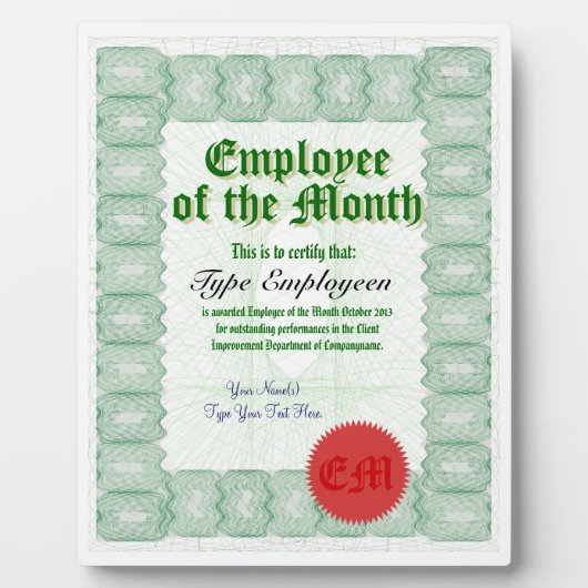 月の賞状の従業員の作成 フォトプラーク (正面)