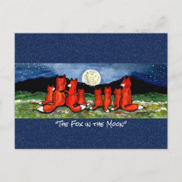 月の赤い狐の幻想的な水彩ポストカード ポストカード