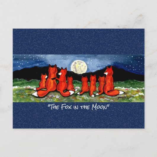 月の赤い狐の幻想的な水彩ポストカード ポストカード (正面)