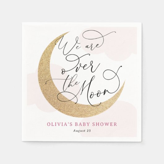 月の赤ちゃんシャワーでピンク スタンダードカクテルナプキン (正面)