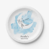 月の赤ちゃんシャワーで水色を洗う ペーパープレート (正面)