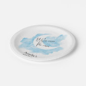月の赤ちゃんシャワーで水色を洗う ペーパープレート (アングル)