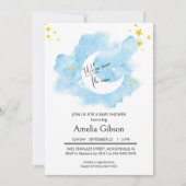 月の赤ちゃんシャワーで水色を洗う 招待状 (正面)