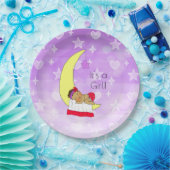 月の赤ちゃんシャワーで眠るヒスパニック赤ちゃん女の子 ペーパープレート (パーティー)