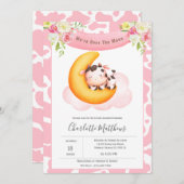 月の赤ちゃんシャワーにかわいい牛 招待状 (正面/裏面)