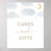 月の赤ちゃんシャワーのサインの上のカードと贈り物 ポスター (正面)