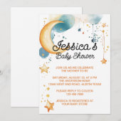 月の赤ちゃんシャワーの上にかわいい 招待状 (正面/裏面)