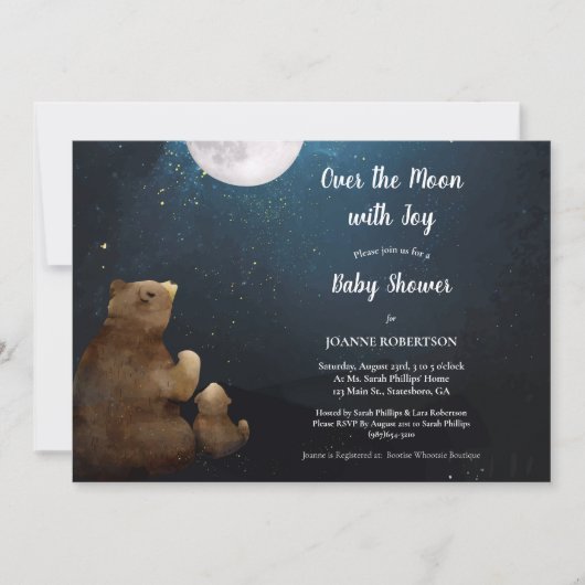 月の赤ちゃんシャワーの上にクマ 招待状 (正面)