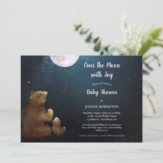 月の赤ちゃんシャワーの上にクマ 招待状 (スタンド正面)