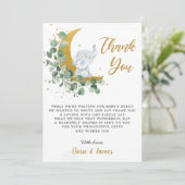 月の赤ちゃんシャワーの上にシックな緑の象 サンキューカード (スタンド正面)