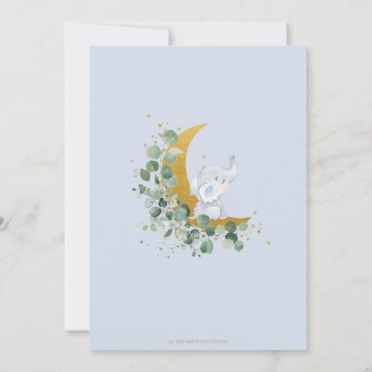 月の赤ちゃんシャワーの上にシックな緑の象 サンキューカード (裏面)