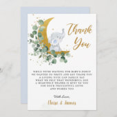 月の赤ちゃんシャワーの上にシックな緑の象 サンキューカード (正面/裏面)