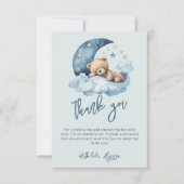 月の赤ちゃんシャワーの上にテディベア サンキューカード (正面)