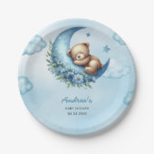 月の赤ちゃんシャワーの上にテディベア ペーパープレート (正面)