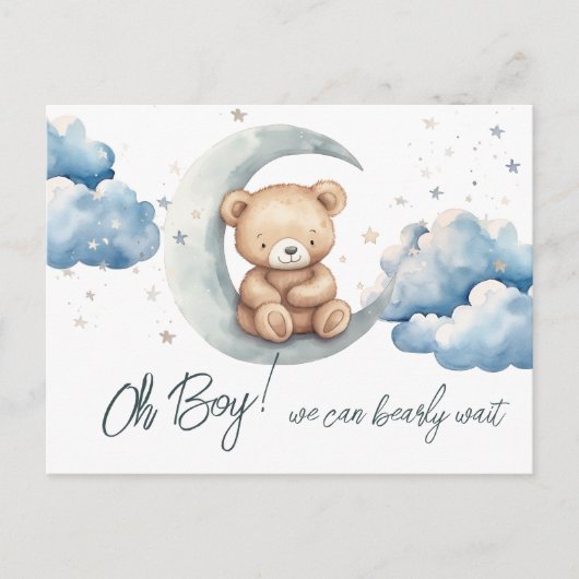 月の赤ちゃんシャワーの上にテディベア ポストカード (正面)