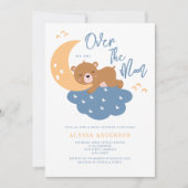 月の赤ちゃんシャワーの上にテディベア 招待状 (正面)