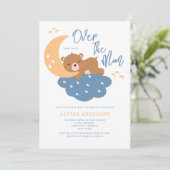 月の赤ちゃんシャワーの上にテディベア 招待状 (スタンド正面)
