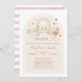 月の赤ちゃんシャワーの上にミニマリストBohoピンク 招待状 (正面/裏面)